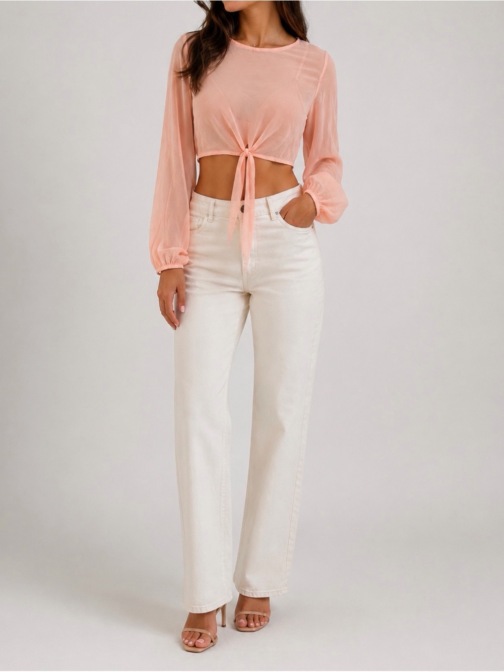 Superdown Peach Tie-Front Top — Size S